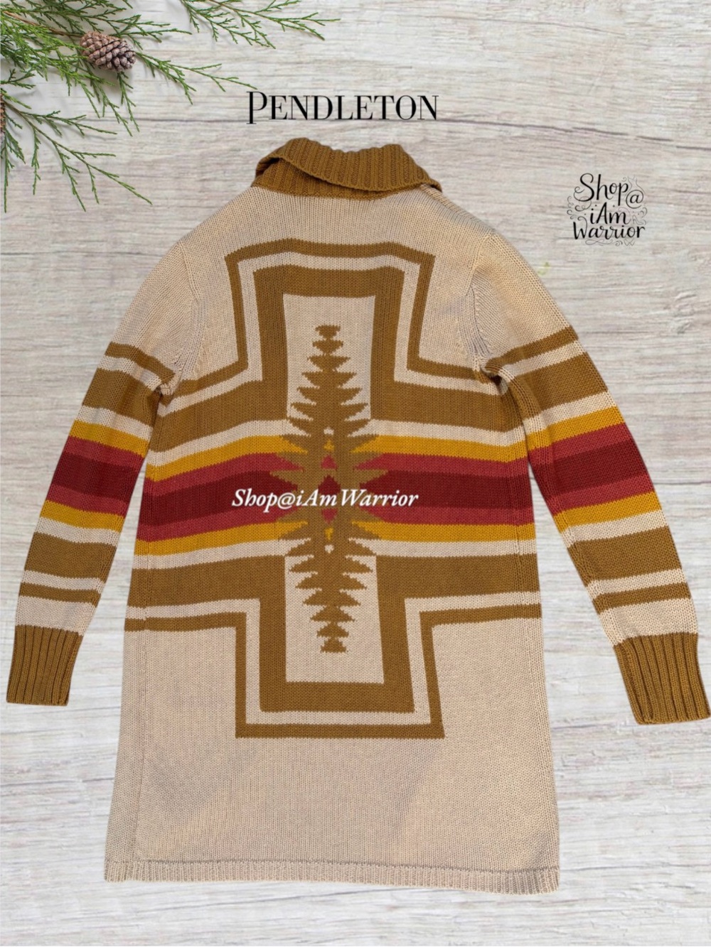 Pendleton NWT Heritage Ranch Striped Geometric Long Shawl Collar Pocket Cardigan - Picture 6 of 11